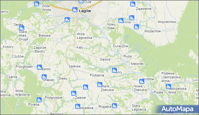 mapa Gęsice gmina Łagów, Gęsice gmina Łagów na mapie Targeo