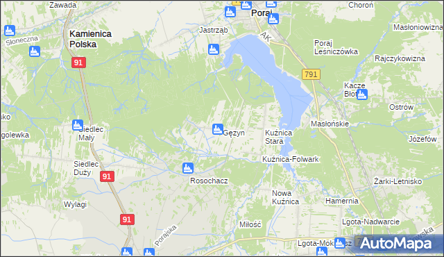 mapa Gęzyn, Gęzyn na mapie Targeo