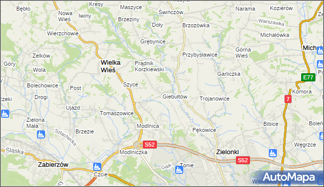 mapa Giebułtów gmina Wielka Wieś, Giebułtów gmina Wielka Wieś na mapie Targeo