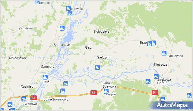 mapa Giełczyn gmina Trzcianne, Giełczyn gmina Trzcianne na mapie Targeo