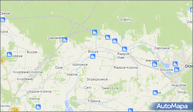 mapa Giełzów gmina Drzewica, Giełzów gmina Drzewica na mapie Targeo