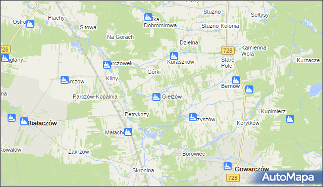 mapa Giełzów gmina Gowarczów, Giełzów gmina Gowarczów na mapie Targeo