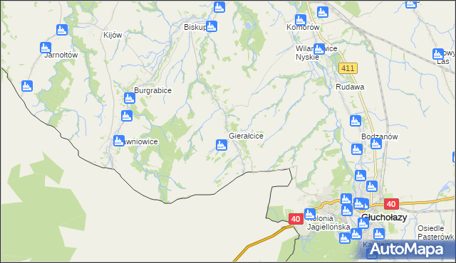mapa Gierałcice gmina Głuchołazy, Gierałcice gmina Głuchołazy na mapie Targeo