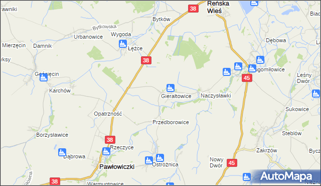 mapa Gierałtowice gmina Reńska Wieś, Gierałtowice gmina Reńska Wieś na mapie Targeo