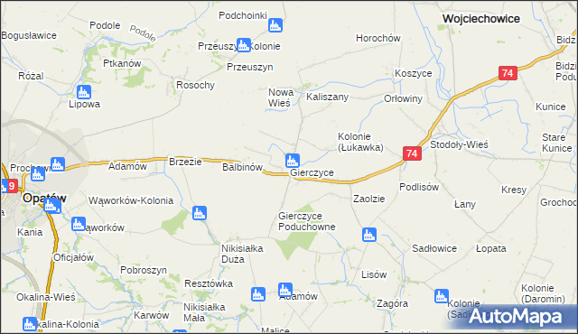 mapa Gierczyce gmina Wojciechowice, Gierczyce gmina Wojciechowice na mapie Targeo