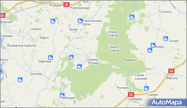 mapa Gierłoż gmina Ostróda, Gierłoż gmina Ostróda na mapie Targeo