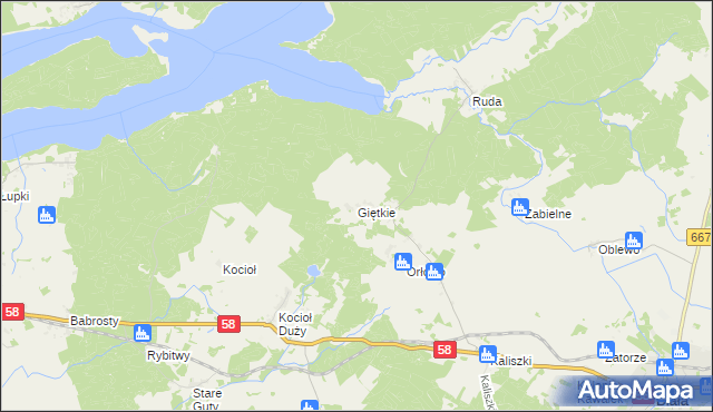 mapa Giętkie, Giętkie na mapie Targeo