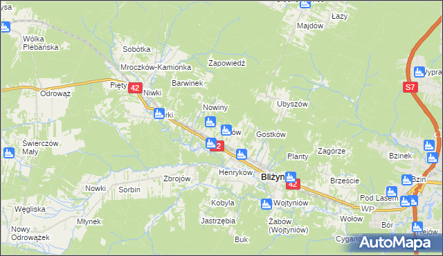 mapa Gilów gmina Bliżyn, Gilów gmina Bliżyn na mapie Targeo