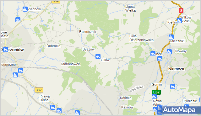 mapa Gilów gmina Niemcza, Gilów gmina Niemcza na mapie Targeo