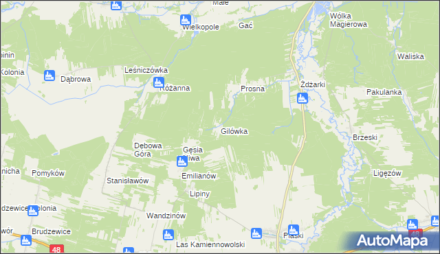 mapa Gilówka gmina Nowe Miasto nad Pilicą, Gilówka gmina Nowe Miasto nad Pilicą na mapie Targeo