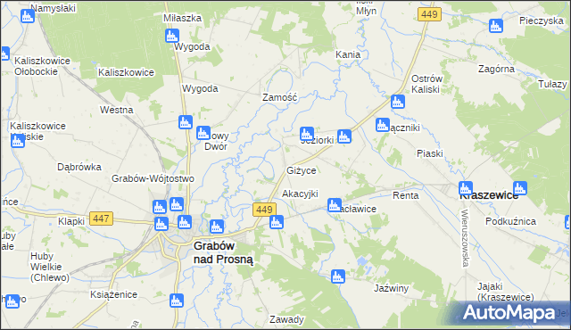 mapa Giżyce gmina Grabów nad Prosną, Giżyce gmina Grabów nad Prosną na mapie Targeo