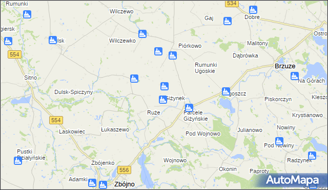 mapa Giżynek gmina Brzuze, Giżynek gmina Brzuze na mapie Targeo