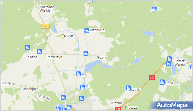 mapa Giżyno gmina Kalisz Pomorski, Giżyno gmina Kalisz Pomorski na mapie Targeo