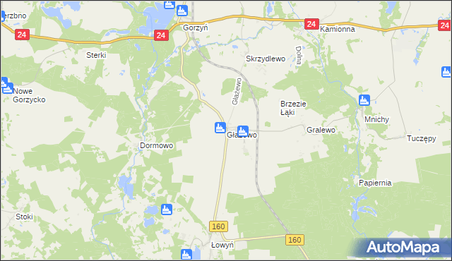 mapa Głażewo gmina Międzychód, Głażewo gmina Międzychód na mapie Targeo