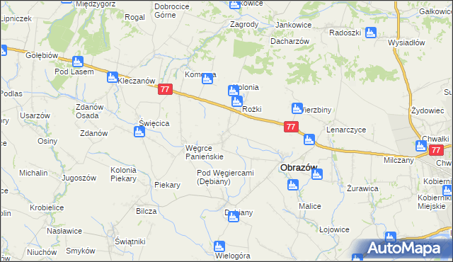 mapa Głazów gmina Obrazów, Głazów gmina Obrazów na mapie Targeo