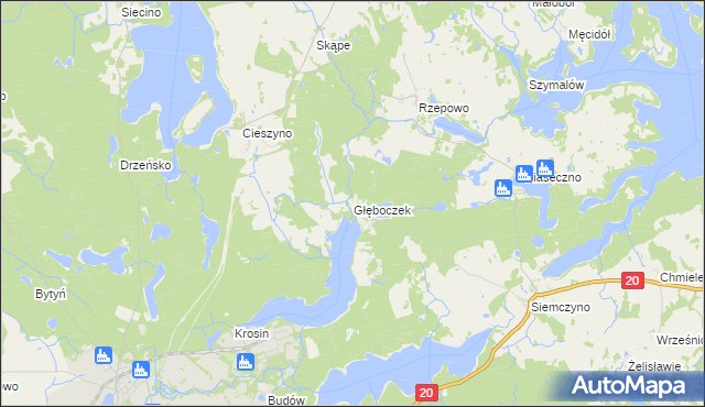 mapa Głęboczek gmina Czaplinek, Głęboczek gmina Czaplinek na mapie Targeo