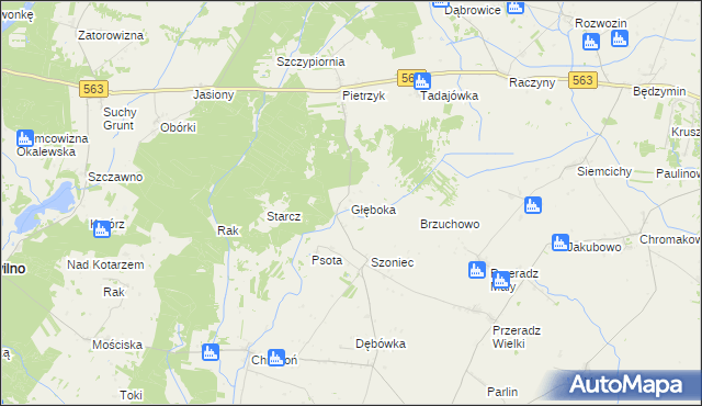 mapa Głęboka gmina Lutocin, Głęboka gmina Lutocin na mapie Targeo