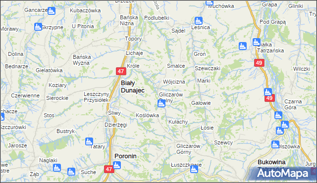 mapa Gliczarów Dolny, Gliczarów Dolny na mapie Targeo