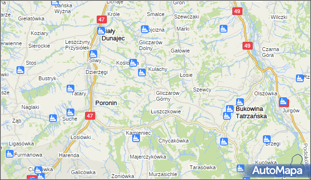 mapa Gliczarów Górny, Gliczarów Górny na mapie Targeo