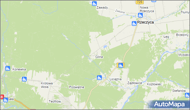mapa Glina gmina Rzeczyca, Glina gmina Rzeczyca na mapie Targeo