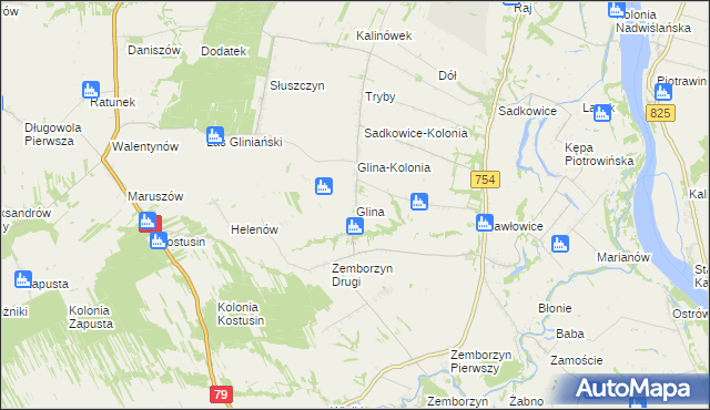 mapa Glina gmina Solec nad Wisłą, Glina gmina Solec nad Wisłą na mapie Targeo