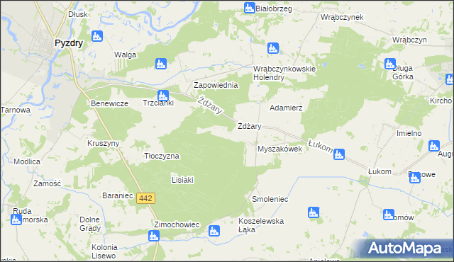 mapa Glinianki gmina Pyzdry, Glinianki gmina Pyzdry na mapie Targeo