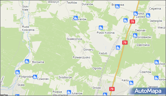 mapa Gliniany gmina Ożarów, Gliniany gmina Ożarów na mapie Targeo