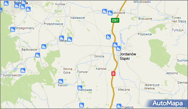 mapa Glinica gmina Jordanów Śląski, Glinica gmina Jordanów Śląski na mapie Targeo