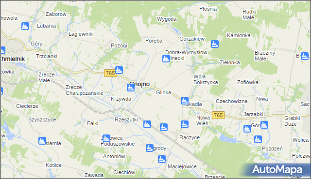 mapa Glinka gmina Gnojno, Glinka gmina Gnojno na mapie Targeo