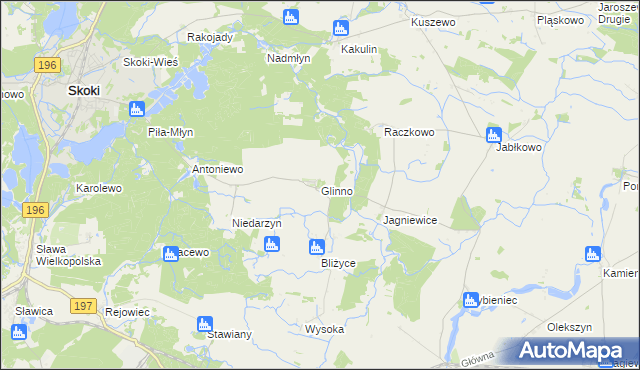 mapa Glinno gmina Skoki, Glinno gmina Skoki na mapie Targeo