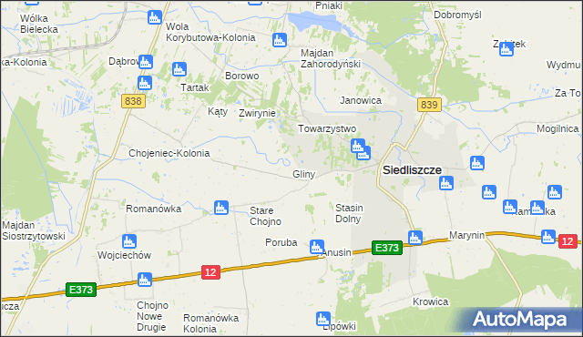 mapa Gliny gmina Siedliszcze, Gliny gmina Siedliszcze na mapie Targeo