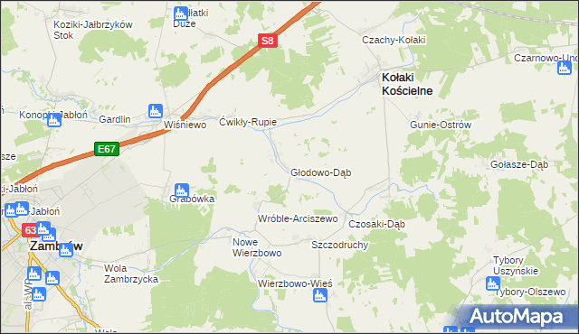 mapa Głodowo-Dąb, Głodowo-Dąb na mapie Targeo