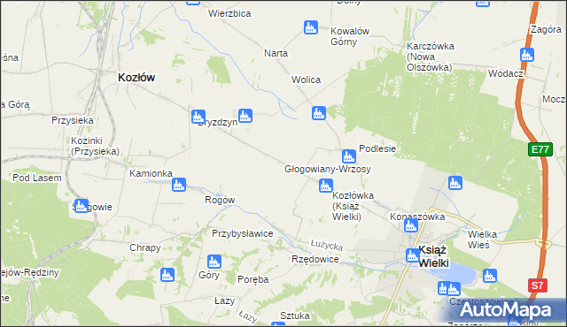 mapa Głogowiany-Wrzosy, Głogowiany-Wrzosy na mapie Targeo