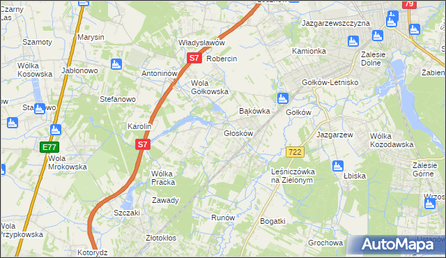 mapa Głosków gmina Piaseczno, Głosków gmina Piaseczno na mapie Targeo