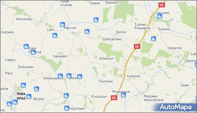 mapa Główczyn gmina Mała Wieś, Główczyn gmina Mała Wieś na mapie Targeo