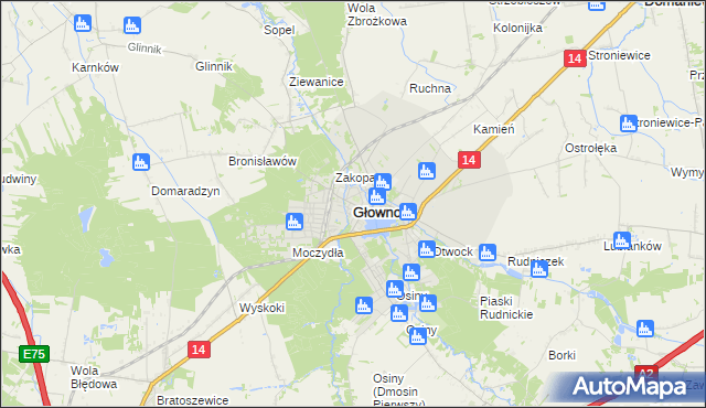 mapa Głowno, Głowno na mapie Targeo