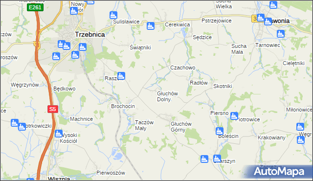 mapa Głuchów Dolny, Głuchów Dolny na mapie Targeo