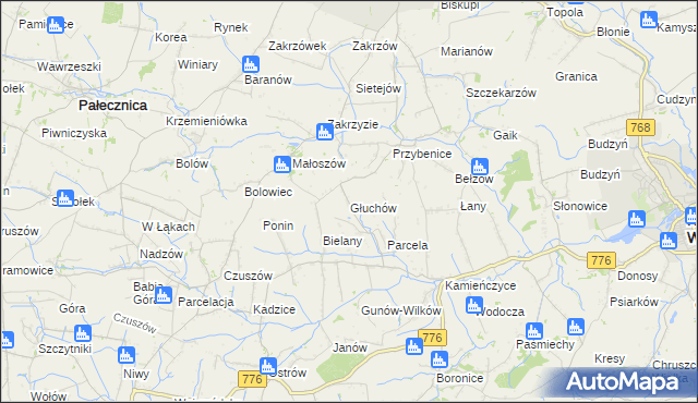 mapa Głuchów gmina Kazimierza Wielka, Głuchów gmina Kazimierza Wielka na mapie Targeo