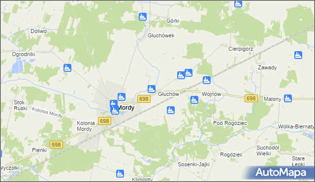 mapa Głuchów gmina Mordy, Głuchów gmina Mordy na mapie Targeo