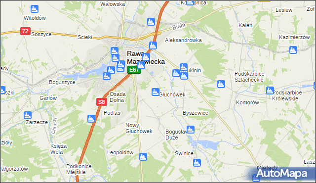 mapa Głuchówek gmina Rawa Mazowiecka, Głuchówek gmina Rawa Mazowiecka na mapie Targeo