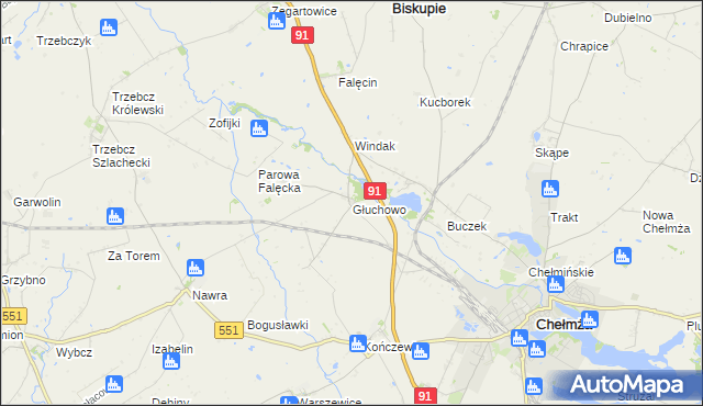 mapa Głuchowo gmina Chełmża, Głuchowo gmina Chełmża na mapie Targeo