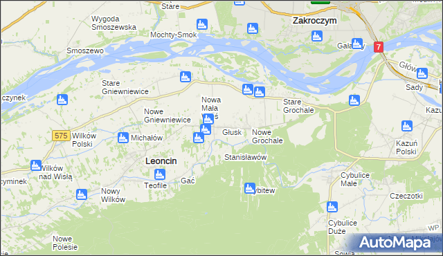 mapa Głusk gmina Leoncin, Głusk gmina Leoncin na mapie Targeo