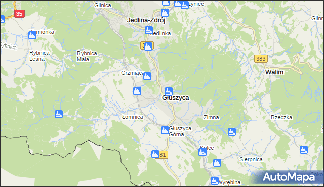 mapa Głuszyca powiat wałbrzyski, Głuszyca powiat wałbrzyski na mapie Targeo