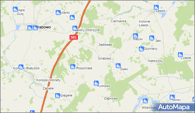 mapa Gnatowo gmina Grabowo, Gnatowo gmina Grabowo na mapie Targeo