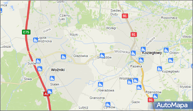 mapa Gniazdów gmina Koziegłowy, Gniazdów gmina Koziegłowy na mapie Targeo