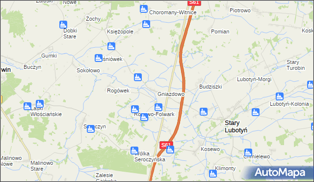 mapa Gniazdowo gmina Stary Lubotyń, Gniazdowo gmina Stary Lubotyń na mapie Targeo