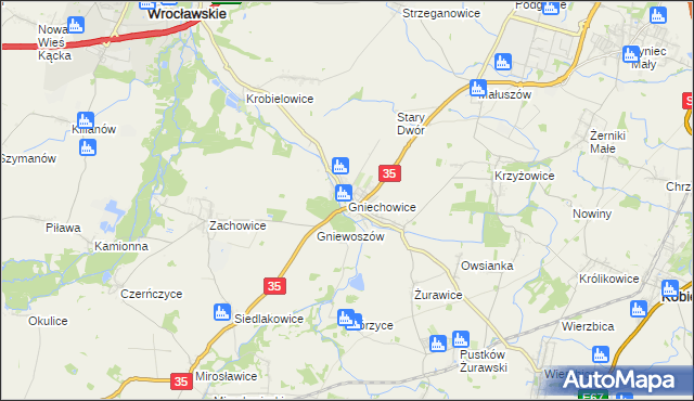 mapa Gniechowice, Gniechowice na mapie Targeo