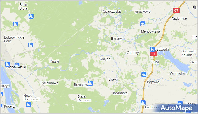 mapa Gnojno gmina Bobrowniki, Gnojno gmina Bobrowniki na mapie Targeo
