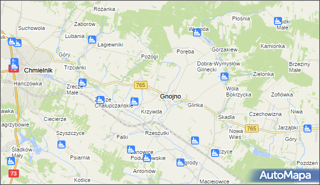 mapa Gnojno powiat buski, Gnojno powiat buski na mapie Targeo