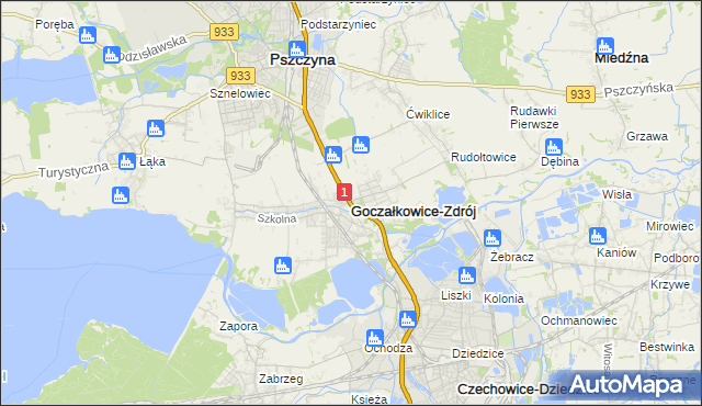 mapa Goczałkowice-Zdrój, Goczałkowice-Zdrój na mapie Targeo